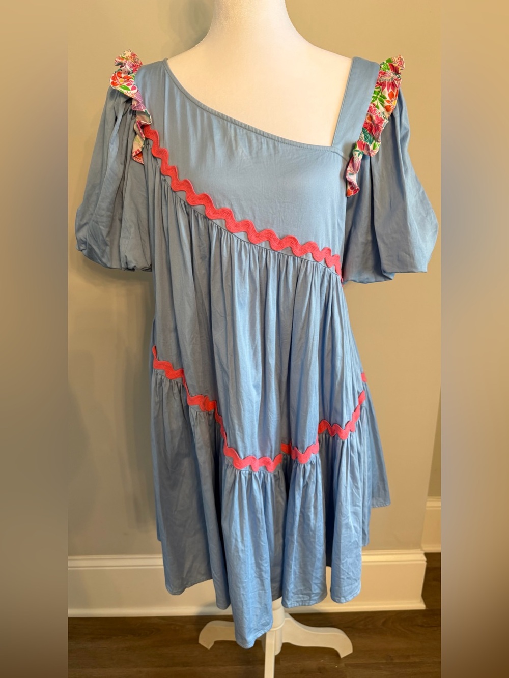 Alden Adair Chandler Roller Skate Mini Ruffle Smock Dress blue